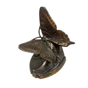 Vintage PM Craftmans Solid Brass Butterfly Bookend Art Nouveau Single 5.5 X 4.5